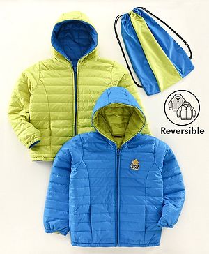 Pine Kids Full Sleeves Reversible Hooded Jacket - Green Blue
