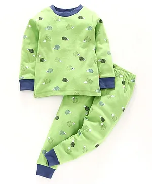 Nino Bambino 100% Organic Cotton Full Sleeves Animal Print Night Suit  - Green