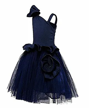 Samsara Couture Flower Applique Sleeveless Dress - Navy Blue