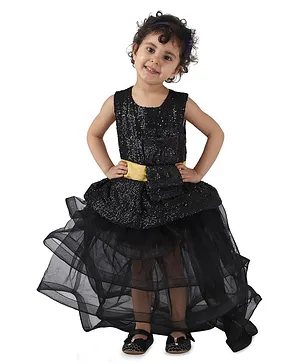 Samsara Couture Sequin Bodice Sleeveless Tail Gown - Black