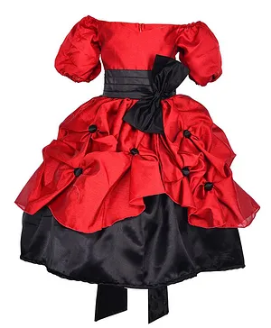 Samsara Couture Bow At Waistline Half Sleeves Gown - Red