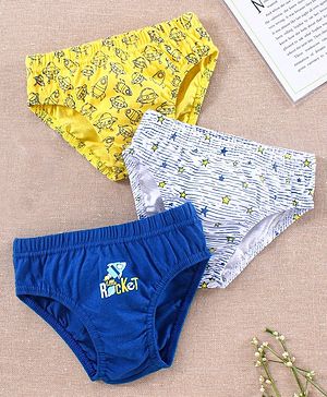 Babyhug Antibacterial Cotton Brief Rocket Print  Pack of 3 - Grey Navy Blue Yellow