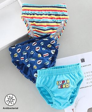 Babyhug Anti Bacterial Briefs Text Print Pack of 3 - Blue Multicolour