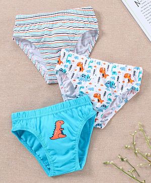 Babyhug Anti Bacterial Briefs Dinosaur Print Pack of 3 - Blue