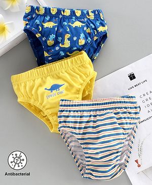 Babyhug Antibacterial Briefs Dino Print Pack of 3 - Blue Yellow