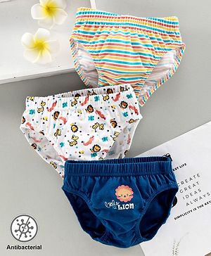 Babyhug Antibacterial Briefs Lion Print Pack of 3 - Navy White - 12-18M White