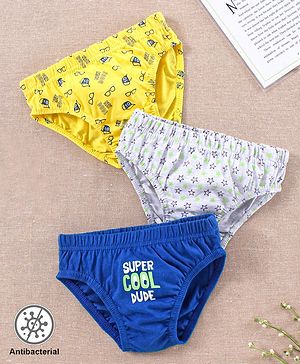 Babyhug Antibacterial Briefs Pack of 3 - Navy Blue Yellow