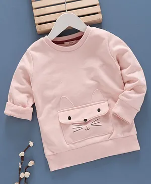 Fox Baby Full Sleeves T-Shirt Kitty Print - Pink