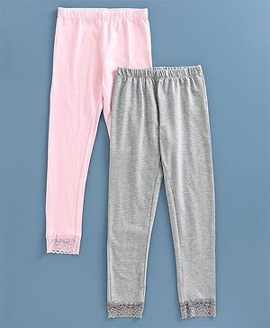 Pine Kids Full Length Organic Cotton Biowashed Leggings Pack of 2 - Grey Pink
