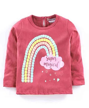 Rovars Full Sleeves Cotton T-Shirt Super Magical Print - Pink
