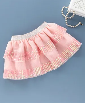Babyoye Knee Length Sequin Embellished Party Skirt - Peach