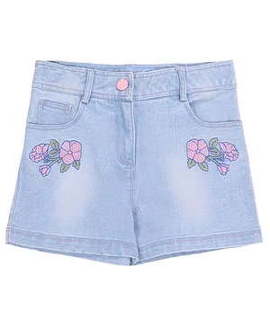 Cutecumber Flower Embroidery Detailing Shorts - Light Blue