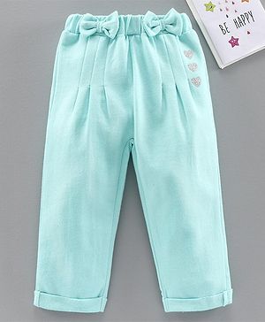 Babyhug Full Length Lounge Pant Heart & Bow Detail - Sea Green