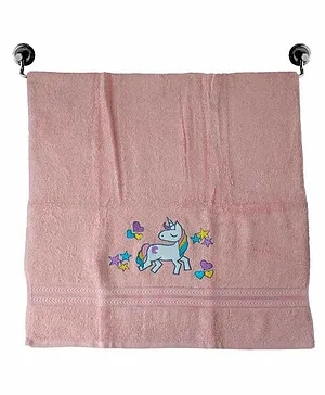 Little Jamun Premium Cotton Bath Towel Unicorn Embroidered - Pink