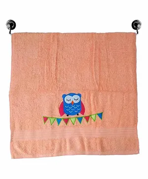 Little Jamun Premium Cotton Bath Towel Owl Embroidered - Peach