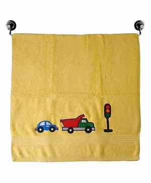 Little Jamun Premium Cotton Bath Towel Car Embroidered - Yellow