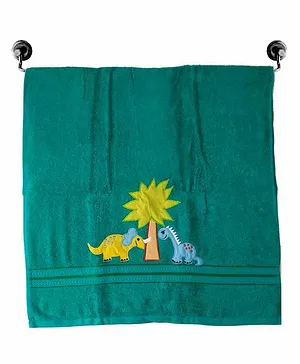 Little Jamun Premium Cotton Bath Towel Dino Embroidered - Green