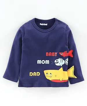 Mom's Love Full Sleeves Tee Fish Print - Navy Blue