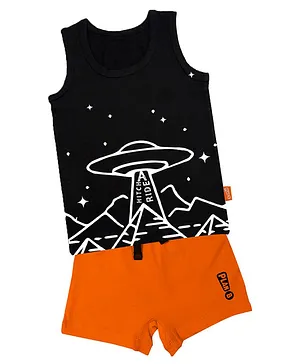 Plan B Sleeveless UFO Ride Boy Vest & Boxer Shorts - Black Orange