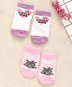 Cute Walk by Babyhug Ankle Length Anti Bacterial Socks Pack of 2 - Pink Purple - 6-12 M Purple/Violet