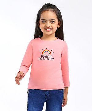 Kookie Kids Full Sleeves Top Rainbow Embroidery - Pink