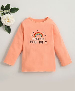 Kookie Kids Full Sleeves Top Rainbow Embroidery - Peach