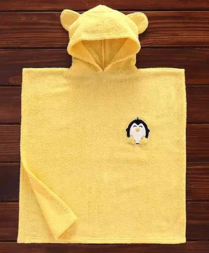 Babyhug Towel Poncho With Hood Penguin Patch - Yellow