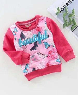 Eteenz Full Sleeves Sweatshirt Butterfly Print - Pink