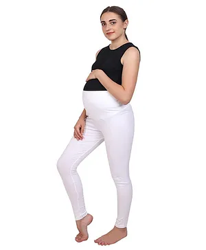 Mommy Fash'n Solid Colour Full Length Organic Cotton Maternity Leggings - White