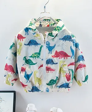 Kookie Kids Full Sleeves Sweat Jacket Dino Print - Multicolor