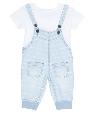 GJ BABY Short Sleeves Tee With Striped Light Washed Dungaree - Light Blue