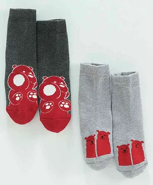 Bonjour Ankle Length Socks Pack of 2 - Red Grey
