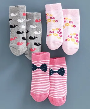 Bonjour Ankle Length Socks Pack of 3 - White Grey Pink