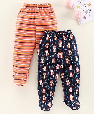 Babyhug Full Length Striped & Printed Bootie Leggings Pack of 2 - Blue Orange - 3-6m Orange