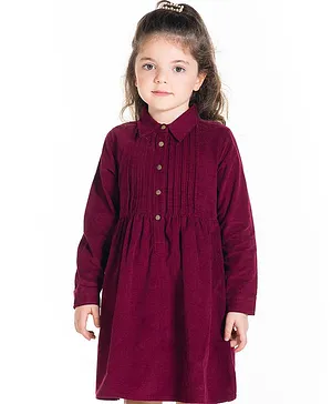Cherry Crumble By Nitt Hyman Full Sleeves Solid Color Dress - Wine