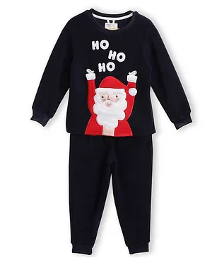 Cherry Crumble By Nitt Hyman Full Sleeves Santa Patch Night Suit With Sleeping Mask - Blue