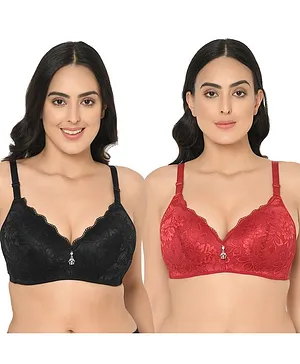 Curvy Love Pack of 2 Lace Overlay Bra Set - Red & Black