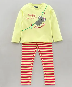 Pine Kids Full Sleeves Night Suit Text Print - Yellow Red