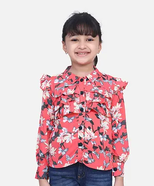 Cutiekins Full Sleeves Shirt Style Floral Print Top - Pink & Off White