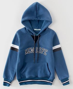 Kookie Kids Full Sleeves Hooded Sweatshirt New Life Print - Blue