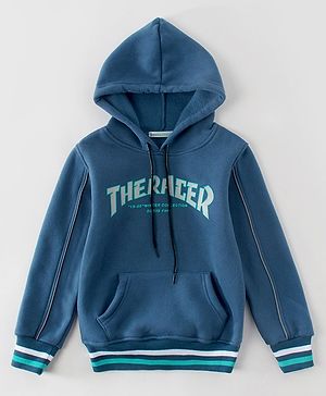 Kookie Kids Full Sleeves Hooded Sweatshirt The Racer Print - Blue