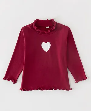 Kookie Kids Full Sleeves Top Heart Print - Red
