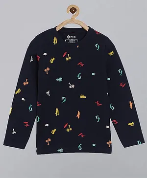3PIN Full Sleeve All over Printed T-Shirt - Navy Blue