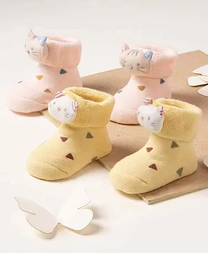 Kicks & Crawl Sock Shoes Kitty Design Pack of 2 - Pink Yellow