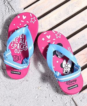 Cute Walk by Babyhug Flip Flop With Back Strap Mickey & Minnie Mouse Print - Pink