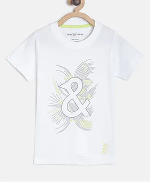 Tales & Stories Printed Half Sleeves Cotton T-Shirt - White