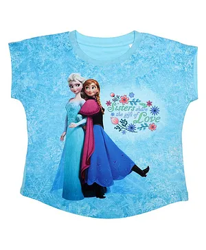 Disney By Crossroads Short Sleeves Frozen Sisters Above The Gift Of Love Print Top - Blue