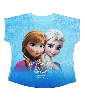 Disney By Crossroads Short Sleeves Elsa & Anna Print Top - Blue