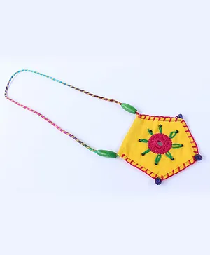Pihoo Pentagon Shape Ethnic Traditional Work Design Necklace  - Yellow