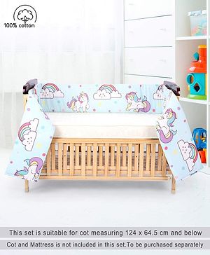 Babyhug 100% Cotton Cot Bumper Unicorn Print Regular - Blue (Cot not Included) - L 360 x B 25 cm Blue